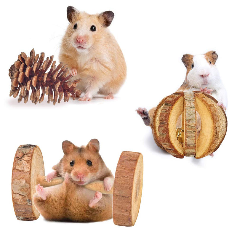 Hamster Chew Toys, Gerbil Rat Guinea Pig Chinchilla Chew Toys Accessories, Natural Wooden Dumbbells Exercise Bell Roller Teeth Care Molar Toy for Rabbits Bird Bunny - PawsPlanet Australia