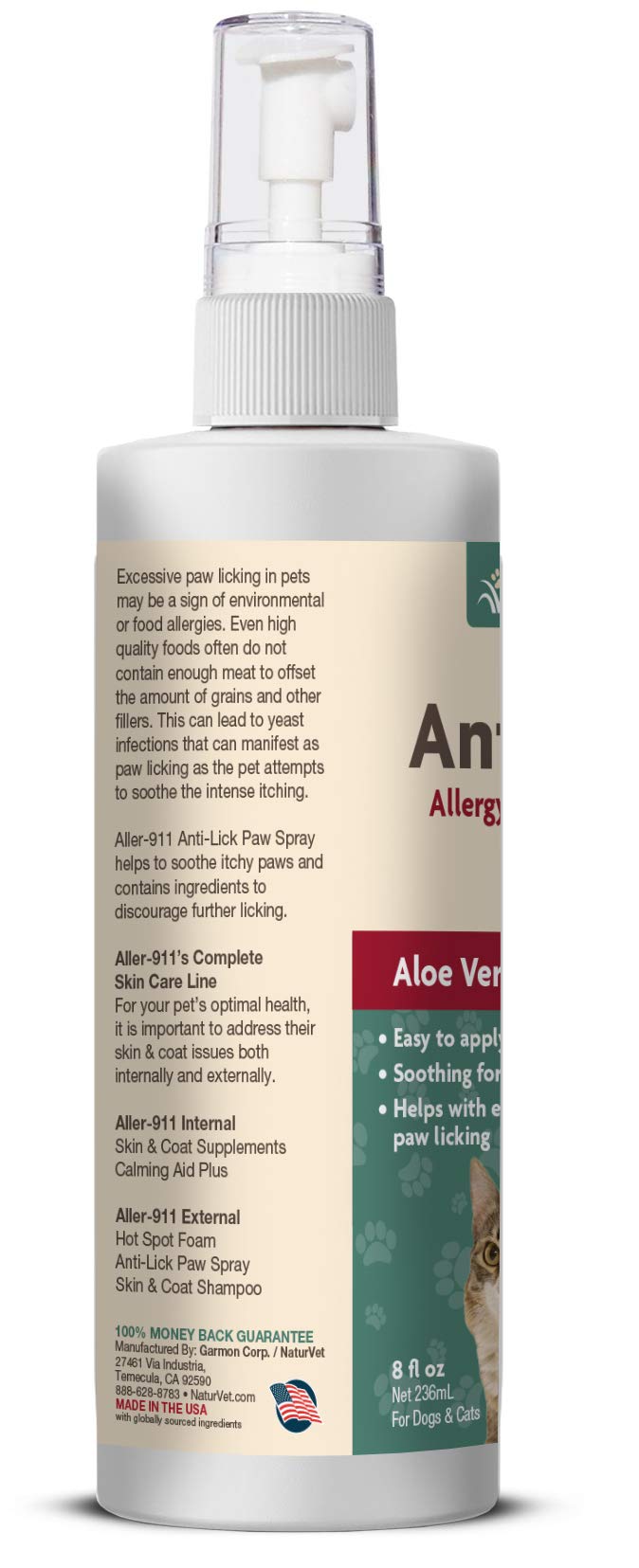NaturVet – Aller-911 Anti-Lick Paw Spray Plus Aloe Vera – 8 oz – Helps to Soothe Itchy Paws – Enhanced with Ingredients to Discourage Further Licking – For Dogs & Cats - PawsPlanet Australia