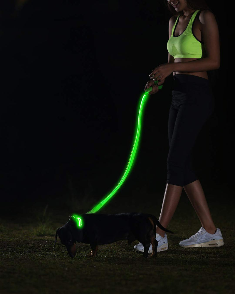Illumiseen LED Dog Leash - USB Rechargeable - Available in 6 Colors & 2 Sizes - Makes Your Dog Visible, Safe & Seen 6 Feet Neon Green - PawsPlanet Australia