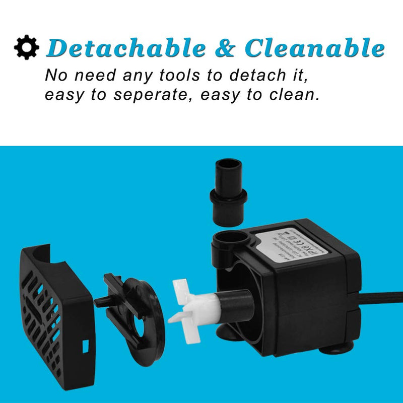 DOMICA (80GPH 4W) Mini Submersible Water Pump for Pond, Aquariums, Fish Tank, Tabletop Fountain, Pet Fountain, Indoor or Outdoor Fountain - PawsPlanet Australia