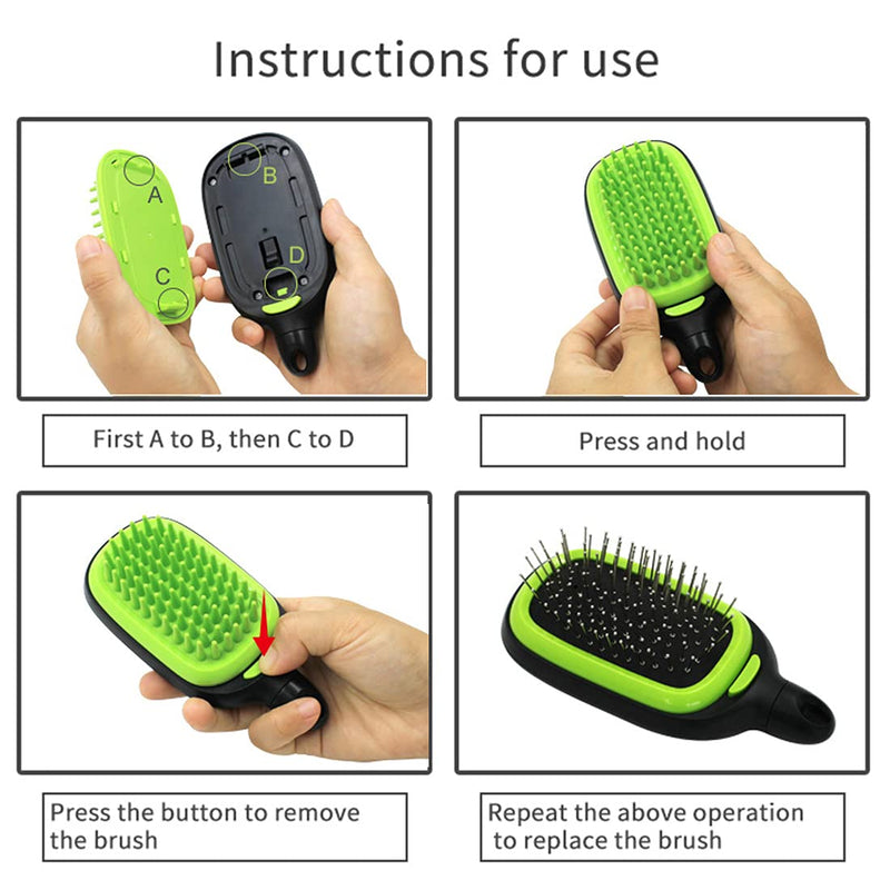 JOYPAWS 3 in 1 Pet Grooming Comb for Dogs & Cats, Includes Massage Brush, Pin Brush, Bristle Brush - Green - PawsPlanet Australia