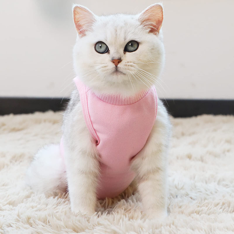 HACRAHO Cat Recovery Suit, 1 Pack Pink Soft Breathable Cat Recovery Clothes E-Collar Cat Wound Surgery Recovery Suit After Surgery Wear for Cats Kitten, S - PawsPlanet Australia