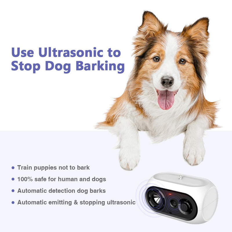 SiBei Anti Dog Barking Device, Ultrasonic Automatic Stop Tool, Waterproof Deterrent Devices, Rechargeable Anti-Bark Device for Small Puppies Medium Large Dogs, Indoor & Outdoor, white - PawsPlanet Australia
