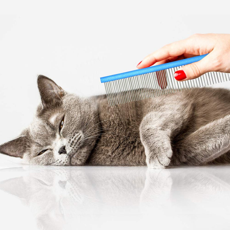 [Australia] - YOOHUG Stainless Steel Comb Pet Grooming Brush for Dog and Cats Anti-Static Hair Shedding Comb Medium Royal Blue 