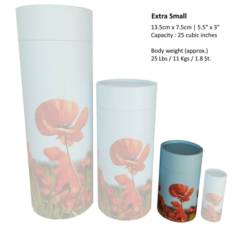 Scatter Tube Ashes Urn Plain Poppy Flower Adult child Large Medium Small Keepsake Pet (Extra Small) Extra Small - PawsPlanet Australia