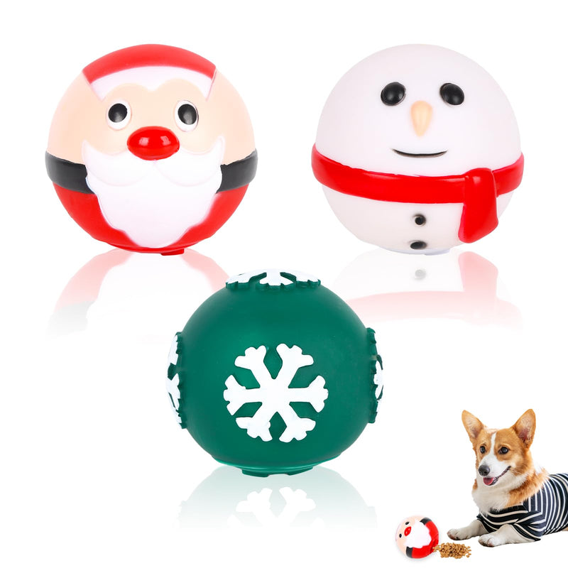 Jodsen Pack of 3 Christmas Dog Toy Ball 8.5 cm Dog Feeder Ball Toy Teeth Cleaning Chew Toy Dog Toy Training Ball Interactive Dog Toy Ball for Indoor Puppy Cat - PawsPlanet Australia