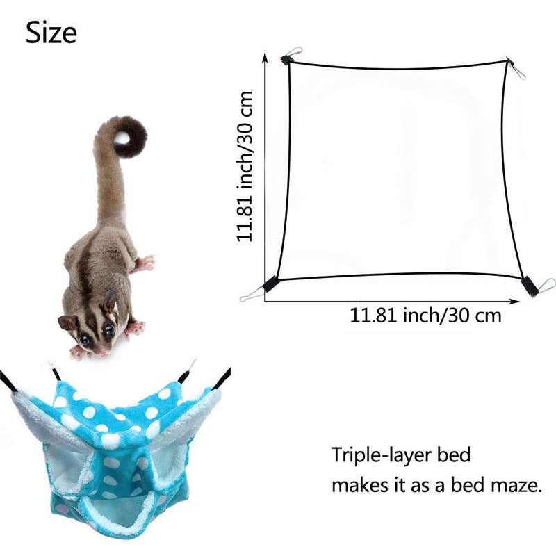 Oncpcare Small Pet Cage Hammock, Triple-Layer Sugar Glider Hammock, Hamster Cage Accessories Bedding Cozy Small Animals Bed for Chinchilla Parrot Sugar Glider Ferrets Rat Hamster Rat Playing Sleeping Blue - PawsPlanet Australia