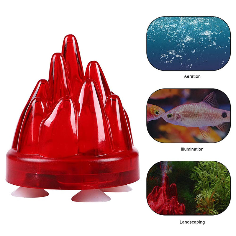 EKDJKK Aquarium Decorations, Air Stone Bubbler Volcano Shape Ornament Light LED Night Lamp with Suction Cup for Aquarium Fish Tank(Red) Red - PawsPlanet Australia