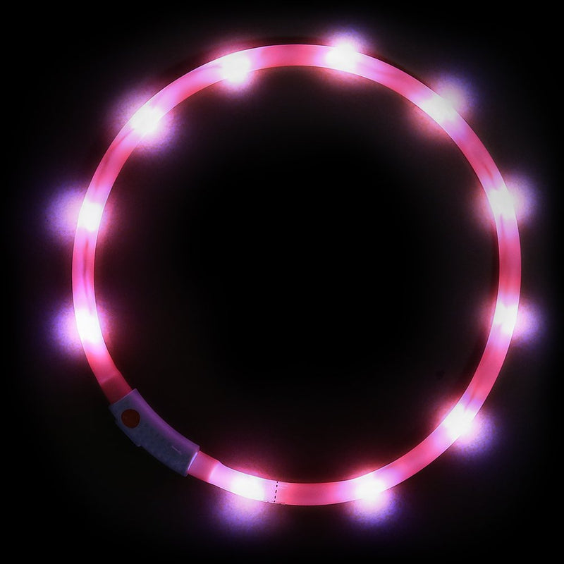 [Australia] - USB Rechargeable LED Dog Collar - Glowing Pet Collar for Dogs, Light Up Doggy Collars Keep Your Dogs Be Seen& Be Safe Adjustable Size Flashing Collars Pink-Silicone 