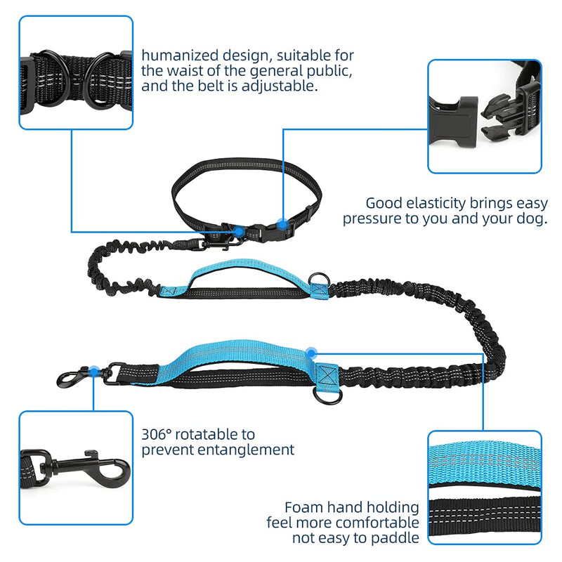 Achort Handsfree Dog Leash Adjustable Running Leash Puppy Leash for Dogs, Dog Belt Dog Leash Waist Belt Freestyle Lead, Reflective Stitching, for Dogs up to 110lbs (Blue) Blue - PawsPlanet Australia