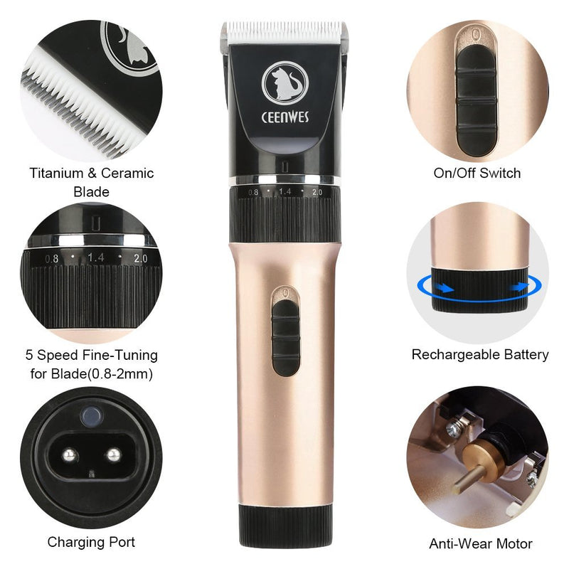 [Australia] - Ceenwes Pet Clippers (Upgrade Version) Low Noise Professional Dog Clippers Rechargeable Cordless Pet Clipper Trimmers Pet Hair Grooming Kit with Slicker Brush for Cats Dogs and Other Animals 