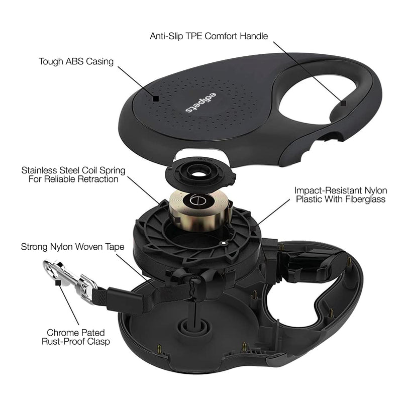 Edipets, Extendable and Retractable Dog Lead, 5 m, 360 Degree Tangle Free Nylon Dog Lead for Small, Medium and Large Dogs (L, Black) L - PawsPlanet Australia