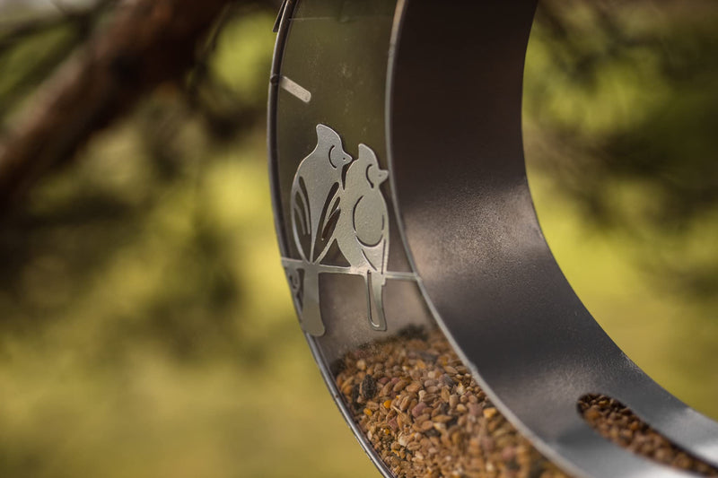 Garden Mile Silver Half Moon Hanging Bird Seed Nut Feeders Mounted Outdoor Garden Feeding Station Wild Birds Food Treat Feeder Weatherproof Metal Novelty Feeder - PawsPlanet Australia