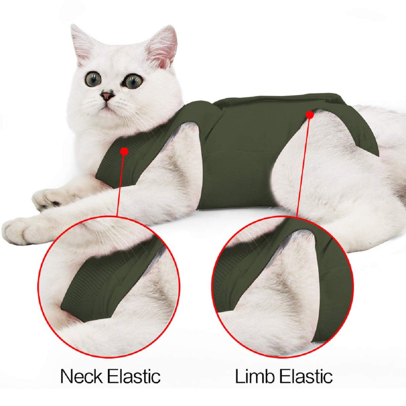oUUoNNo Cat Wound Surgery Recovery Suit for Abdominal Wounds or Skin Diseases, After Surgery Wear, Pajama Suit, E-Collar Alternative for Cats and Dogs (S, ArmyGreen) S - PawsPlanet Australia