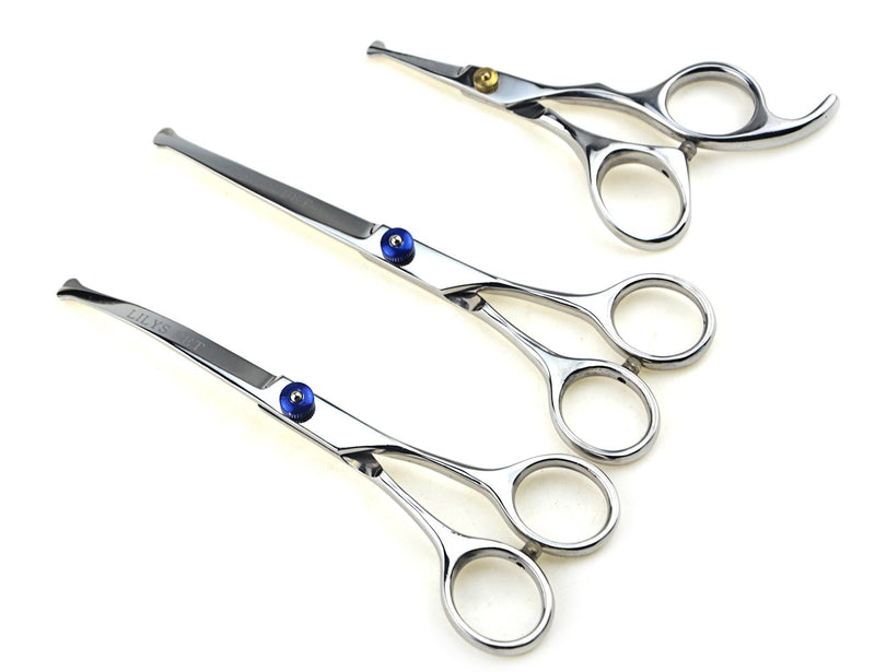 [Australia] - LILYS PET Professional and Home-use Pet Dog Cat Round-Tip Home Grooming Scissors Set,7" Round-Tip Cutting Scissor+7" Round-Tip Curved Scissor+5.0" Round-Tip Face Hair Scissor Blue screw style 