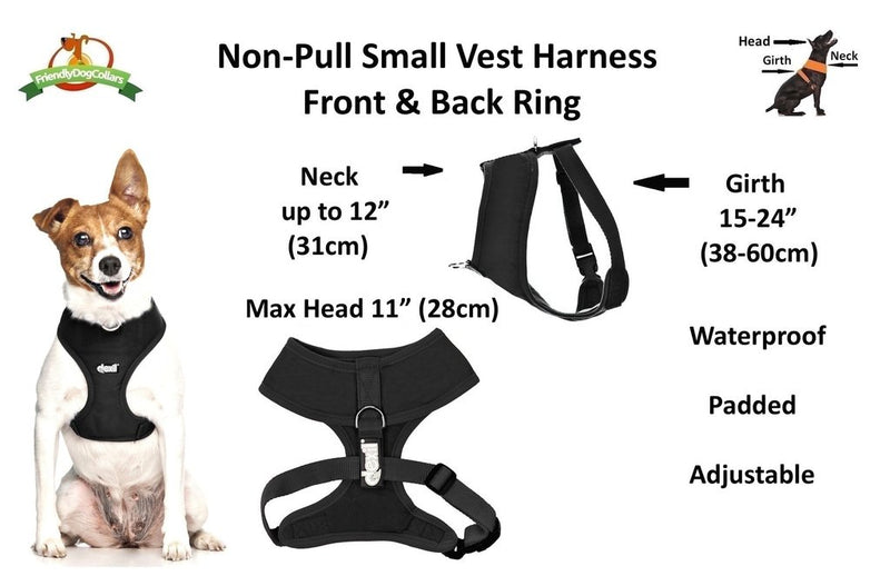 [Australia] - Dexil Elite Range Luxury Padded Waterproof Adjustable Back and Front Ring Non-Pull Pet Dog Vest Harness XSmall Small Medium Large Small 15-24inch chest Liquorice Black 