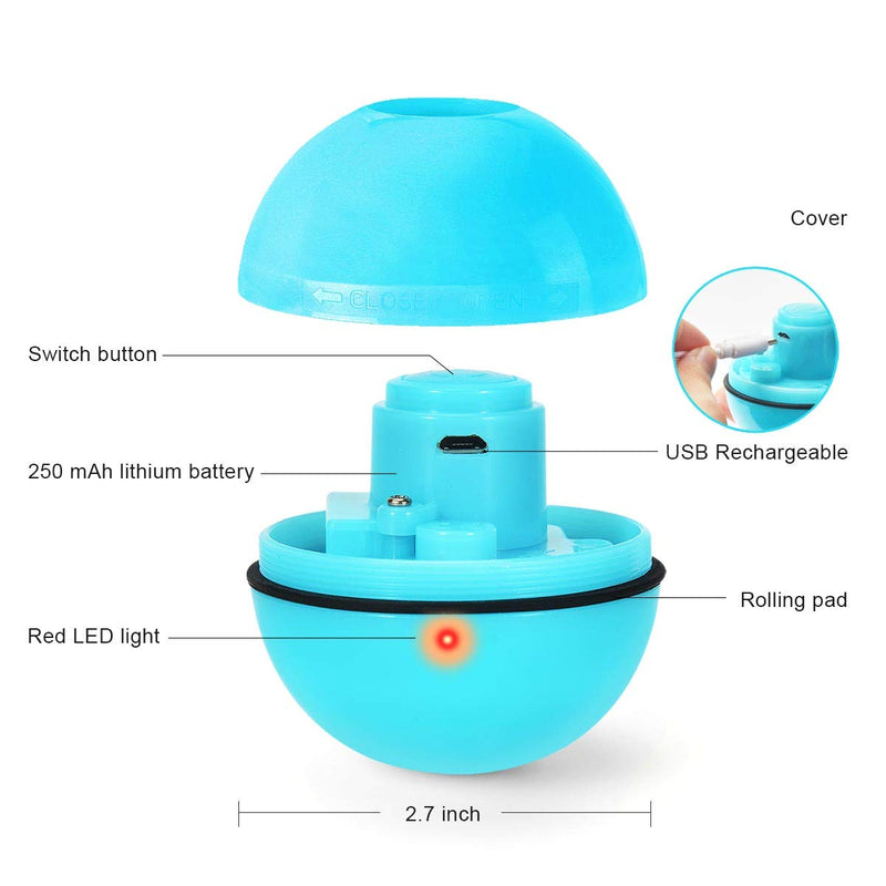 Interactive Cat Toys Ball with LED Light, 360 Degree Self Auto Rotating Intelligent Ball, Smart USB Rechargeable Spinning Cat Ball Toy,Stimulate Hunting Instinct Kitten Funny Chaser Roller Pet Toy Blue - PawsPlanet Australia