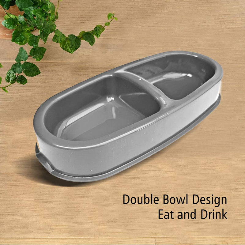 Cat Bowl – Grey Coloured – Double Feeding Tray – NON-SLIP & SPILL FREE – Slightly Raised Platform – Protects Floor from Being Scratched - PawsPlanet Australia