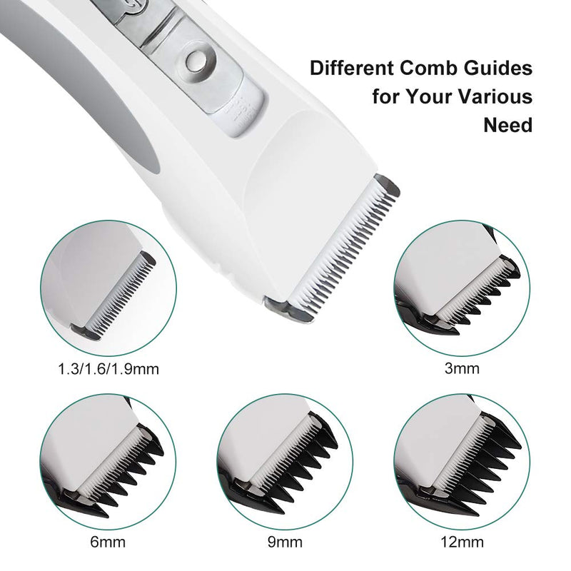 [Australia] - Triumilynn Silent Dog Cat Groomer Clippers, Cordless Pet Trimmer Shavers Set, Rechargeable Animal Hair Grooming Clipper with 4 Size Combs Attachment, USB Charging Cord 