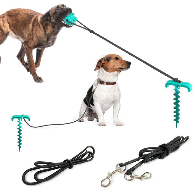 [Australia] - VLIKE Dog Tie Out Cable and Stake Dog Chew Toy Elasticity Dog Chain Set Chain Length 43in 【A】Sky Blue 