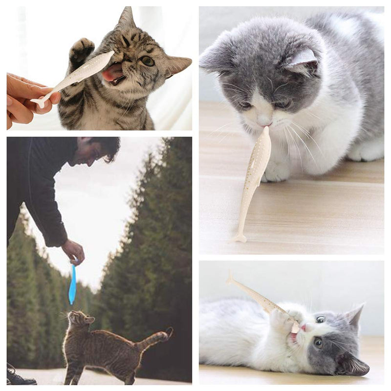 [Australia] - Pet Cat Fish Shape Toothbrush with Catnip Toys，New Interactive Tooth Cleaning Toy for Kitten Kitty，Multi-Function Food Grade Silicone Cat Molar Stick，Get Rid of Bad Breath & Keep Teeth Healthy White 