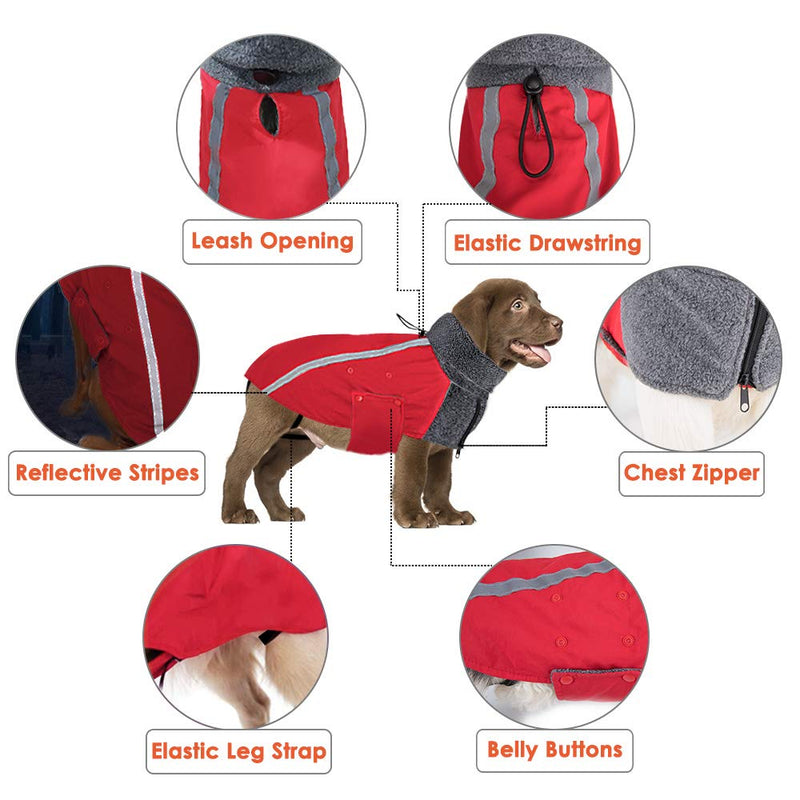 SlowTon Winter Dog Coat, Warm Polar Fleece Lining Doggie Outdoor Jacket with Turtleneck Scarf Reflective Stripe Adjustable Waterproof Windproof Puppy Vest Soft Pet Outfits for Small Medium Large Dogs M Red - PawsPlanet Australia