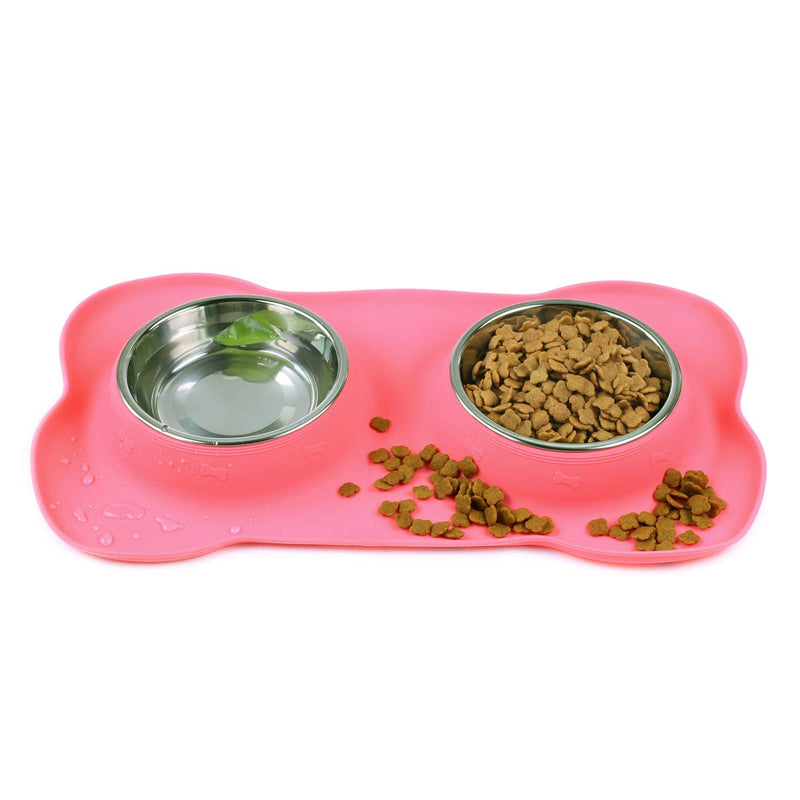 [Australia] - Vivaglory Dog Bowls Stainless Steel Water and Food Feeder with Non Spill Skid Resistant Silicone Mat for Pets Puppy Small Medium Dogs 6½ oz ea. Pink 