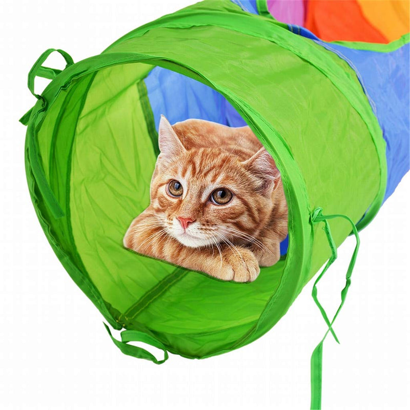 ZPP Cat Tunnel Tube Kitten Toys Pop Up Collapsible Interactive Play Puppy Pet Rainbow Move Toy Two Peek Hole Indoor Outdoor Hidden Training Running Puzzle Exercising Hiding - PawsPlanet Australia