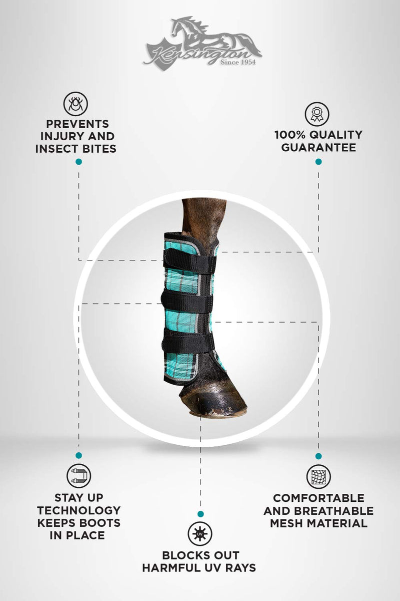 [Australia] - Kensington Natural Horse Fly Boots - Web Trimmed - Stay-Up Technology - Protection from Insect Bites and UV Rays - Sold in Pairs (2 Boots) Black Ice Medium 