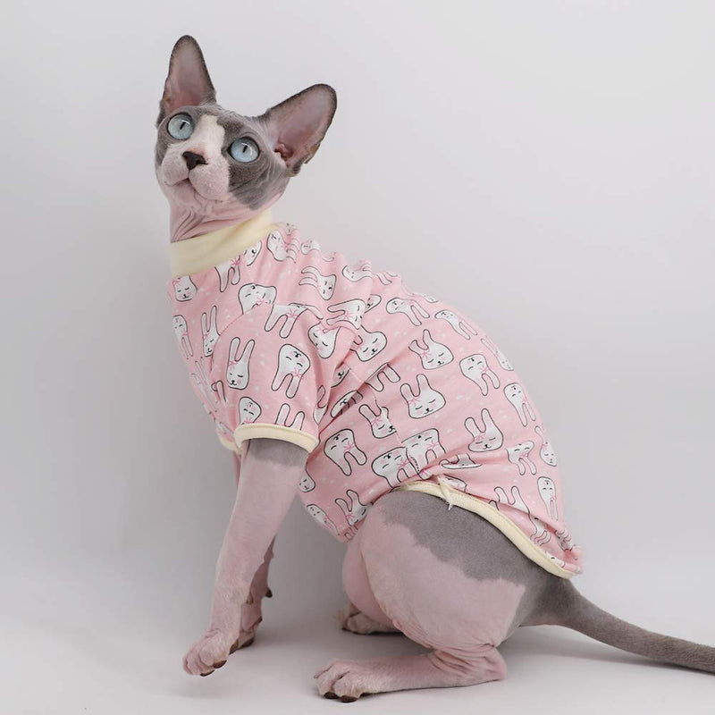 [Australia] - Kitipcoo Sphynx Cat Clothes Breathable Summer Cotton T-Shirts for cat Pajamas for Cats and Small Dogs Apparel, Hairless cat T-Shirts L (7.7-9.9 lbs) Bunny 