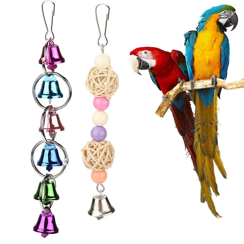 Fdit Wooden & Metal Pet Bird Swing Toy Bells Colorful Parrot Cage Hammock Hanging Toys 5pcs/Set - PawsPlanet Australia