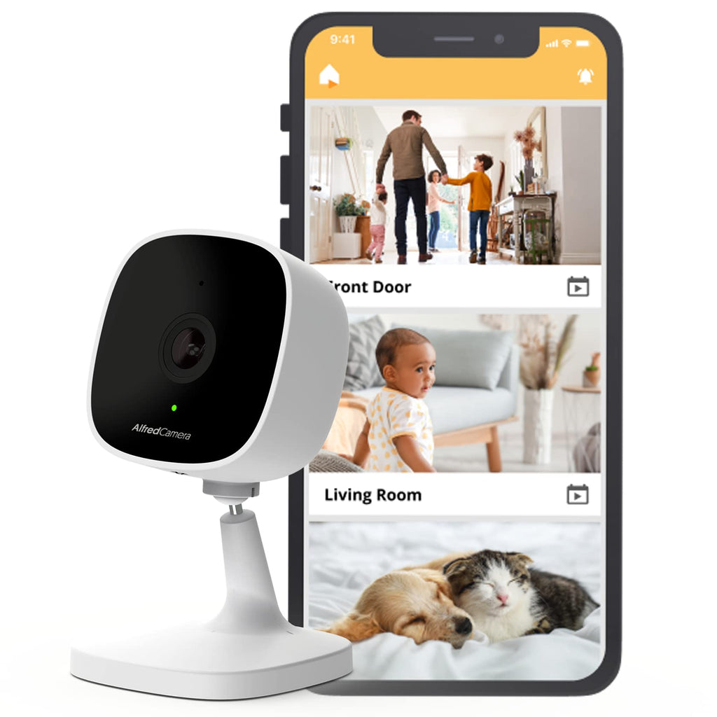 AlfredCamera Indoor Security Bullet Camera - Plug-in Baby Monitor/Pet Cam - Full HD 1080P, Night Vision, Wide-Angle View, Continuous Recording, and Stick-On Mount - Works with Alfred Camera App - PawsPlanet Australia