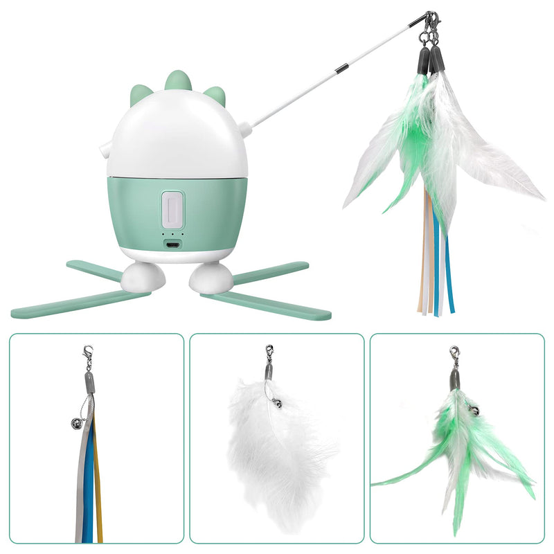 Pemaxs Interactive Cat Toys，Electric Automatic Cat Feather Toys for Indoor Cats Kitten, 360°Rotating Cat Toys with 2 Feathers, USB Charging and Adjustable - PawsPlanet Australia