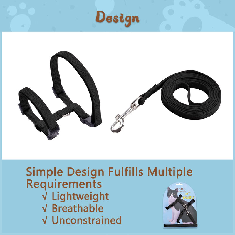 PUPTECK Adjustable Cat Harness and Leash Set - Nylon Soft Light Strap Harness for Outdoor Walking and Training, Breathable & Skin-Friendly for Cats, Rabbits and Small Pets Black - PawsPlanet Australia