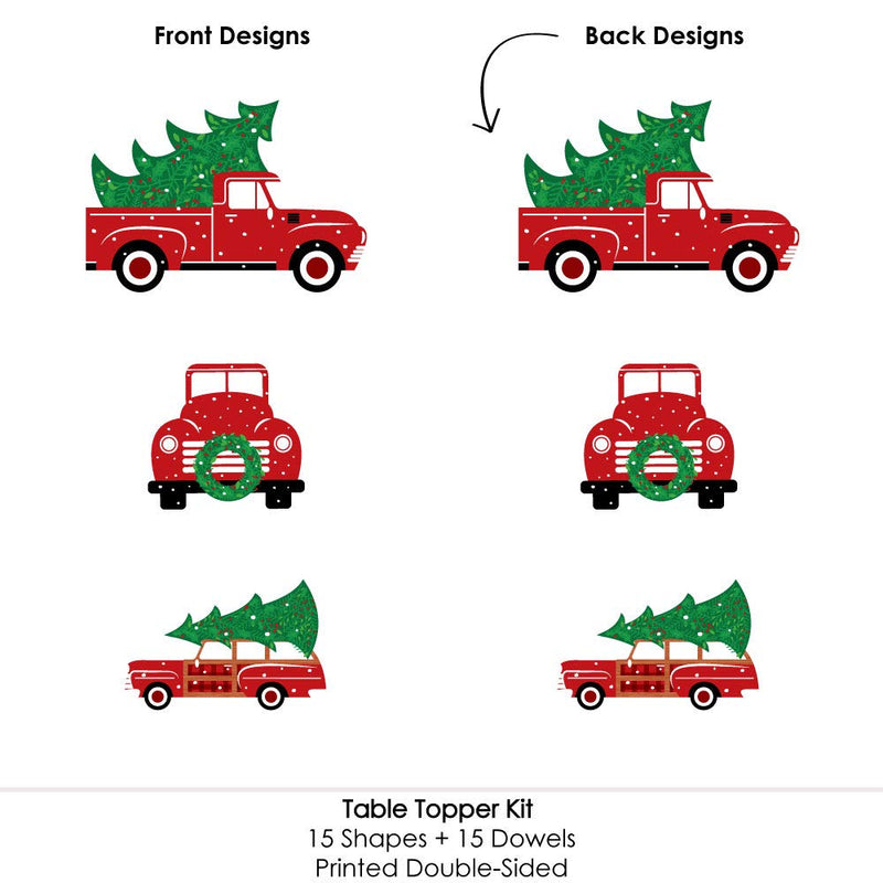 Big Dot of Happiness Merry Little Christmas Tree - Red Truck and Car Christmas Party Centerpiece Sticks - Table Toppers - Set of 15 - PawsPlanet Australia