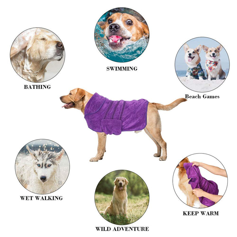 chengsan Dog Bathrobe Towel with Adjustable Strap, Dog Bath Towel, Dog Drying Coat, Pet Drying Moisture Absorbing Bath Robe, Soft Absorbent Microfiber Fast Drying Coat for Puppy (M) M: 47cm in Back Length Purple - PawsPlanet Australia