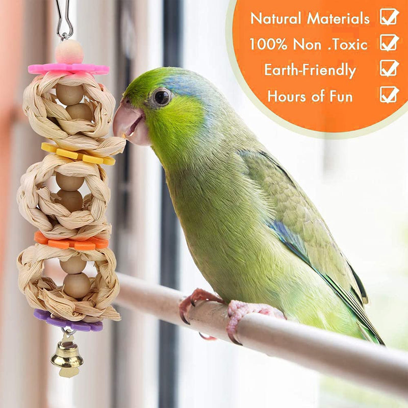 GingerUPer 7 Packs Bird Toy Bird Parrot Swing Chewing Toys- Natural Wood Hanging Bell Bird Cage Toys Suitable for Small Parakeets, Cockatiels, Conures, Finches,Budgie,Macaws, Parrots, Love Birds - PawsPlanet Australia