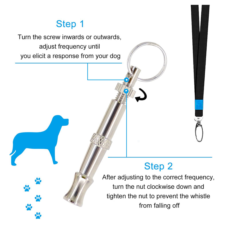 Andiker Dog Whistles with Lanyard, Professional Stainless Steel Ultrasonic Pet Whistle for Recall Training and Barking Control, Adjustable Frequencies - PawsPlanet Australia