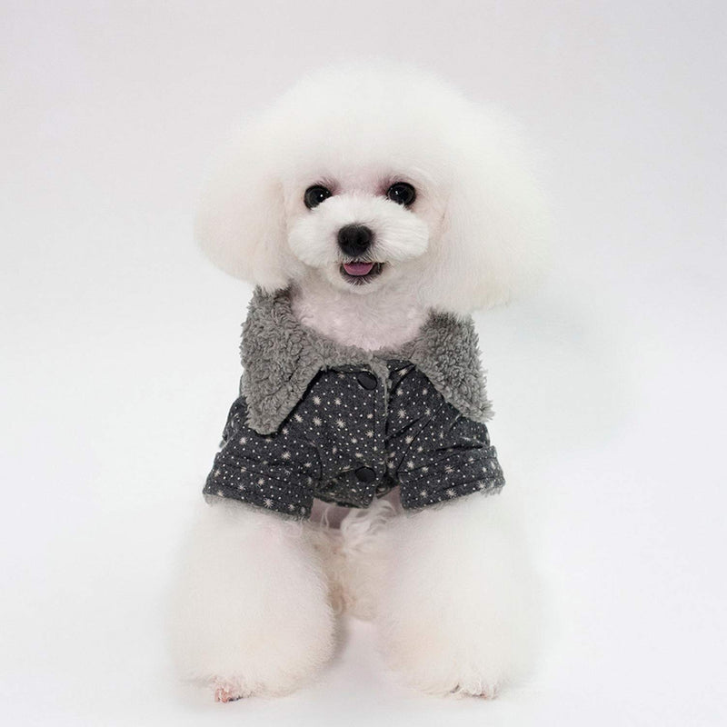 SMALLLEE_LUCKY_STORE Sweet Style Stars Dog Cat Jumper Sweater Jacket Fleece Lined Winter Girls Chihuahua Clothes for Small Dogs Grey XL mini-XL(Chest:47cm;Back:35cm) - PawsPlanet Australia