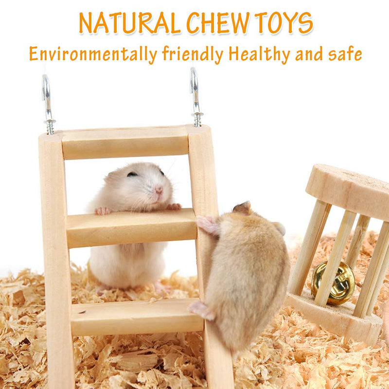 FASTER Hamster Chew Toys, 6 Pack Gerbil Rat Guinea Pig Chinchilla Wooden Pet Exercise Toys, Syrian Dwarf Natural Wooden Dumbbells Exercise Bell Roller Teeth Care Molar Toy for Rabbits Bird Bunny 6 Pack Hamster Toys - PawsPlanet Australia