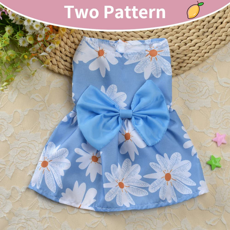 Dog Dress for Small Dogs Girl Pet Doggie Puppy Tutu Princess Flower Clothes Spring Summer,2-Pack X-Small Blue+Pink - PawsPlanet Australia