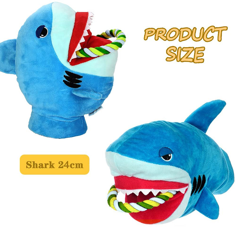 Squeaky Plush Dog Shark Toy,Stuffed Dog Rope Toys,Durable Soft Dog Plush Toy for Small Medium Dogs Interactive Training Puppy Teething Chew Toys,Tug of War Dog Toy Prevents Boredom and Relieves Stress - PawsPlanet Australia