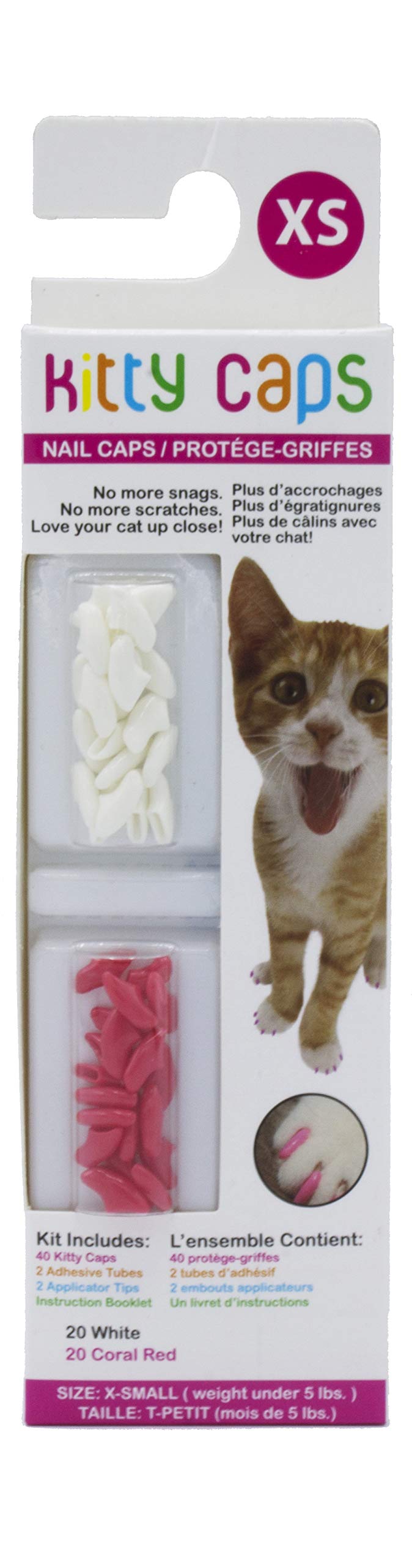 Kitty Caps Nail Caps for Cats | Pure White and Coral Red, 40 Count, Available in Multiple Sizes| Safe, Stylish & Humane Alternative to Declawing | Cat Nail Caps Stops Snags and Scratches X-Small (Under 5 lbs) 3-Pack - PawsPlanet Australia