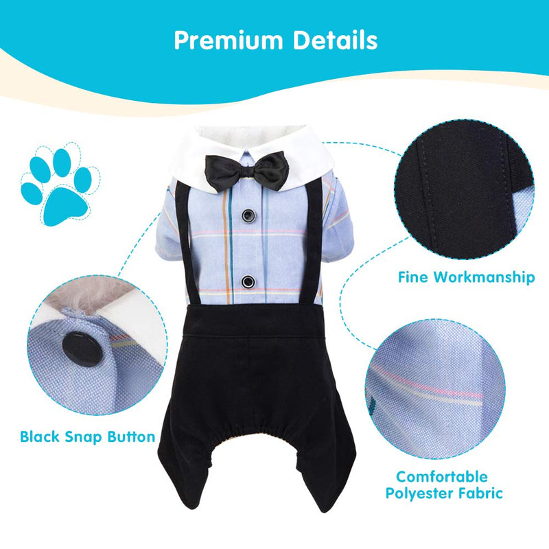EMUST Small Dog Clothes, Stylish Dog Shirt with Tie, Plaid Puppy Clothes for Small Dogs boy, Dog Apparel for All Seasons, Blue, S - PawsPlanet Australia