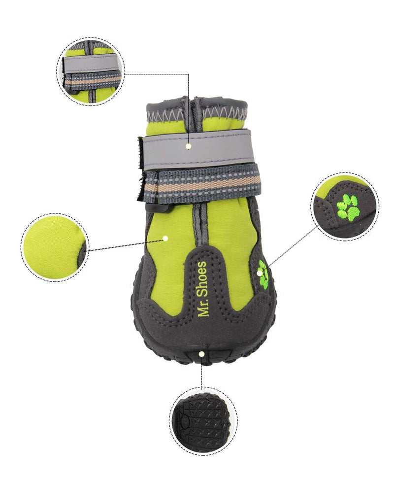 [Australia] - ASMPET Dog Boots Waterproof Nonslip Dog Booties Durable Paw Protectors Hardwood Floor Dog Boots for Small to Large Dog Rubber Sole Dog Shoes 4PCS 01:1.64''x1.44''(L*W) Green 