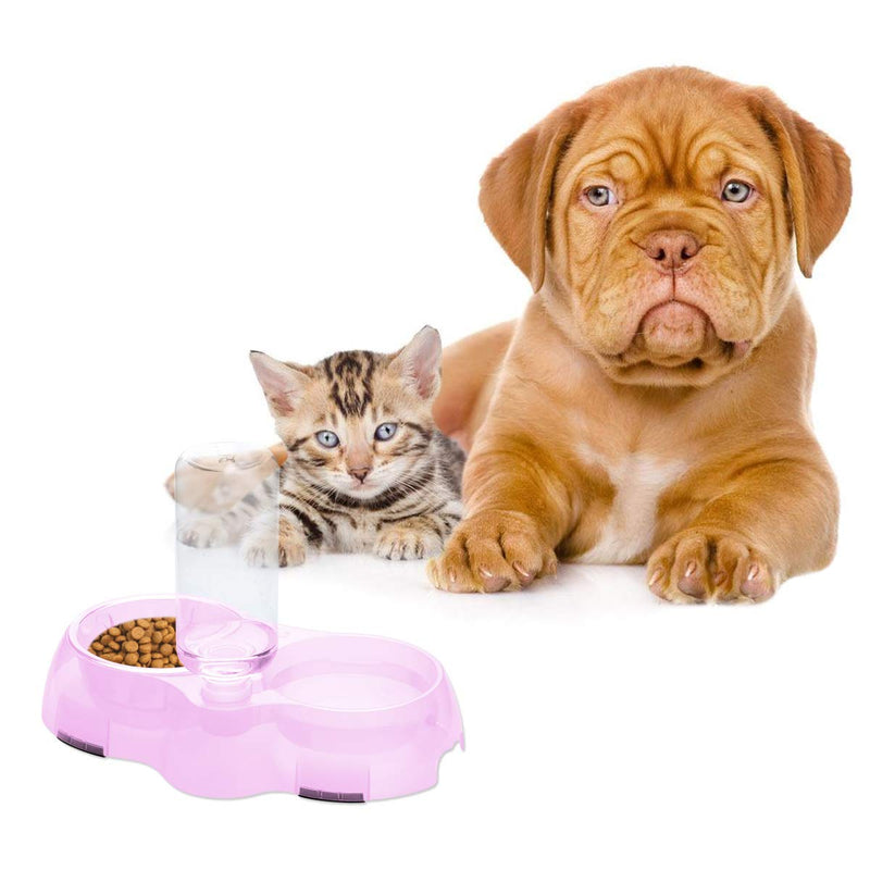 2 in 1 Pet Feeder Water Automatic Dispenser with Bottle, Dog Bowl Slow feeder, Dog Drinking Fountain Water Bowl for Dog Cat Puppy Kitty, Pet Food and Water Bowl set (Pink) Pink - PawsPlanet Australia