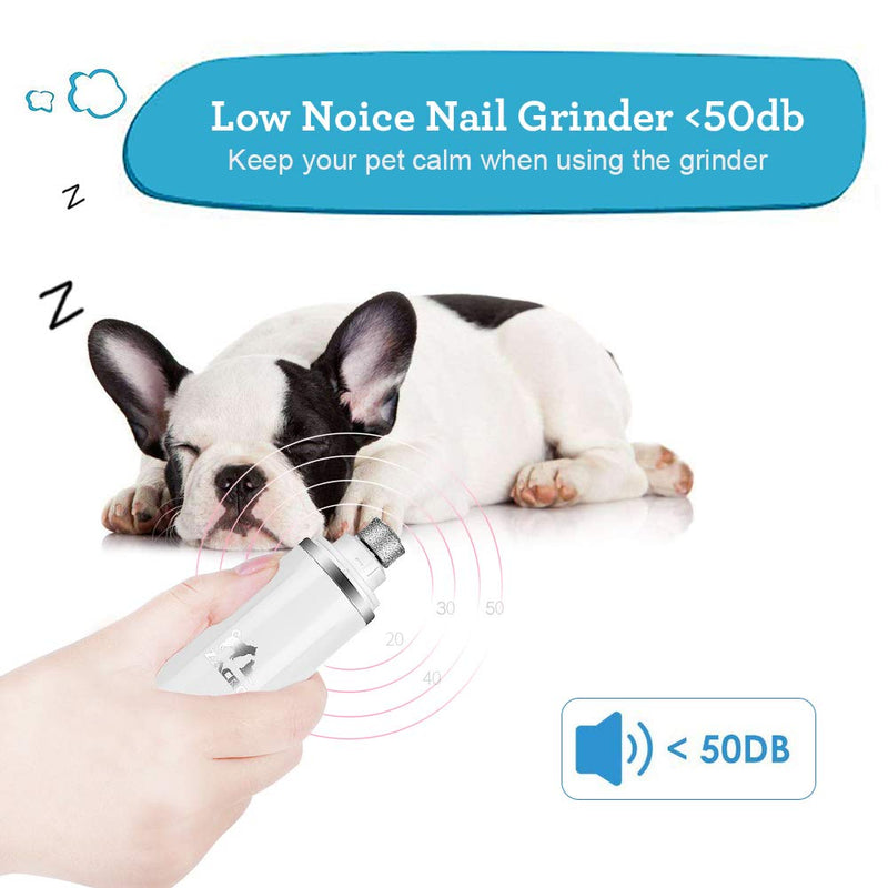 [Australia] - Zacro Pet Nail Grinder Set - 50 DB Ultra Quiet Electric Dog Nail Grinder, Professional 2-Speed Rechargeable Pet Nail Trimmer Claw Care, 18h Working Time for Small Medium Large Dogs & Cats 