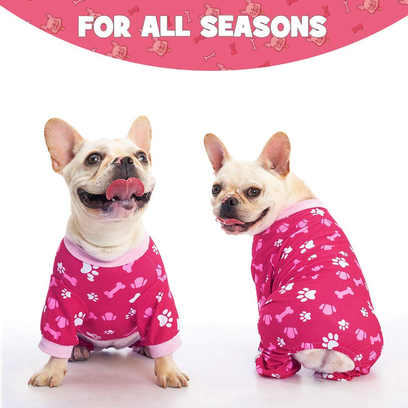 BINGPET Pet Pajamas Doggie Shirt for Dogs with Short Legs, Cute Bone and Footprint Pattern Soft Comfortable Pajamas for Indoor Small Medium Dogs, Pet Puppies SD Red - PawsPlanet Australia