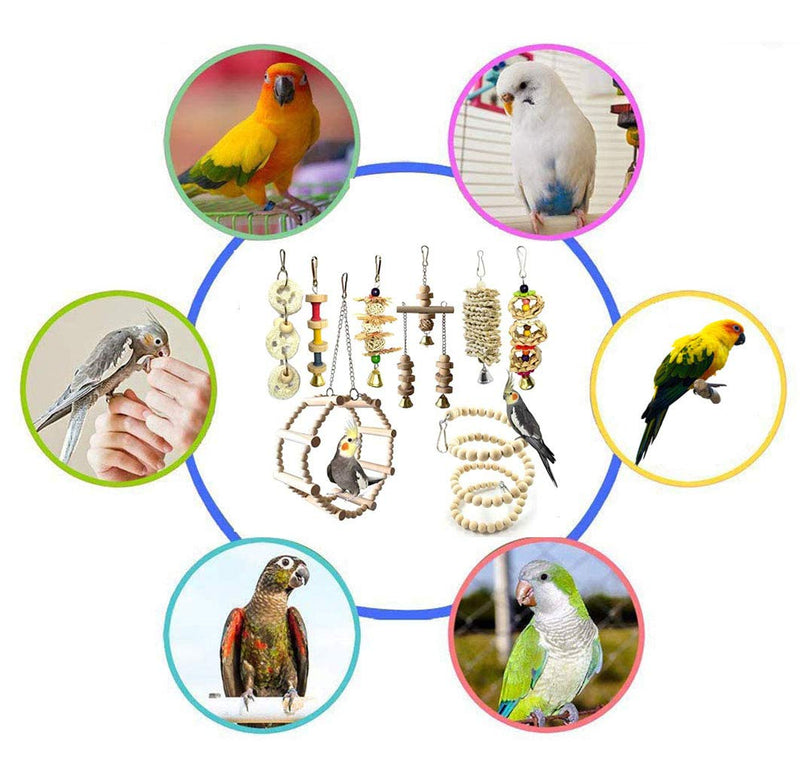 JasCherry 8 Pcs Small Bird Parrot Swing Chewing Grinding Toys Set - Bird Bell Toys for Cage Hanging - Ideal Wood Toys for Small Parakeets, Cockatiel, Budgie, Finches and Love Birds #1 8 Pcs Bird Toys #1 - PawsPlanet Australia