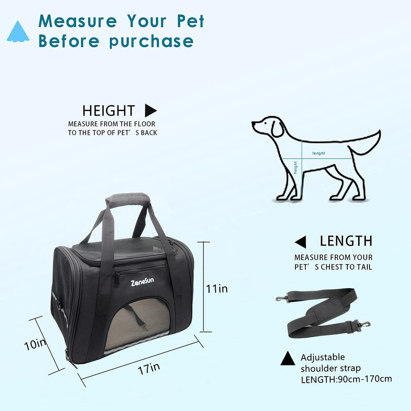 ZaneSun soft Cat Carrier Dog Carrier Pet Carrier for Small Cats Kitten Dogs Puppies,Airline Approved for Travel ,Escape-Proof,Breathable,5 Mesh Windows (Black) Black - PawsPlanet Australia